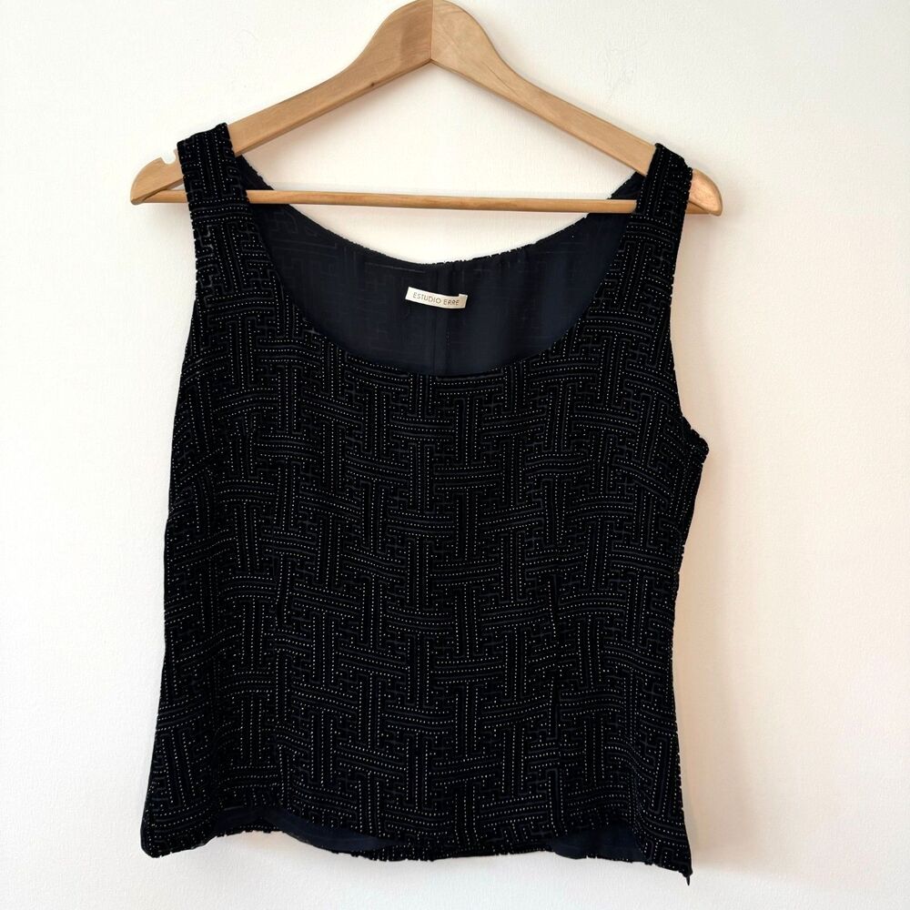 Estudio Erre Women's Black Velvet Studded Tank Top Blouse Size 6